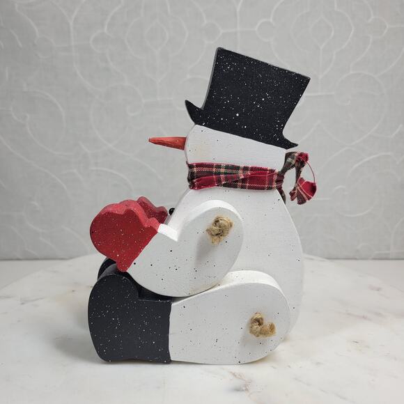 VINTAGE Wood Jointed Snowmen Handmade Christmas Holiday Winter‎ Decor - Picture 3 of 14